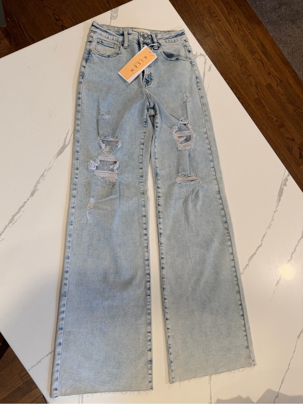 Risen NWT Light Wash Distressed Wide-Leg Jeans - Flared Silhouette